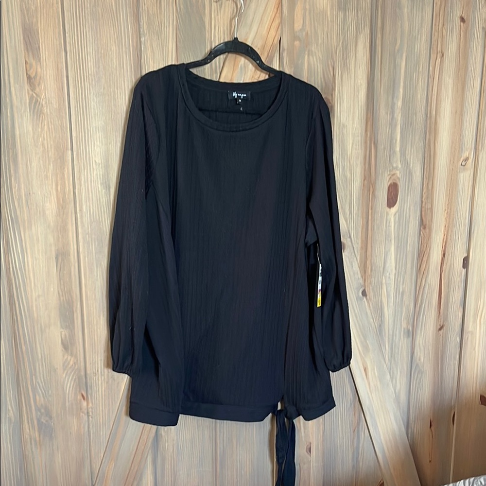 A New Day Black 3/4 Sleeve Tie Front Blouse
